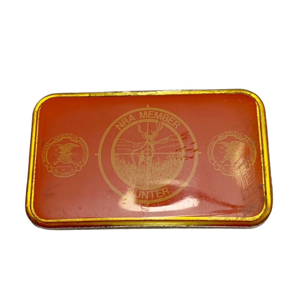 Vintage NRA Member Hunter red rectangular belt buckle